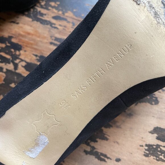 Size 9 Saks Fifth Avenue Pointed Toe Black Suede Stilettos - Picture 6 of 10